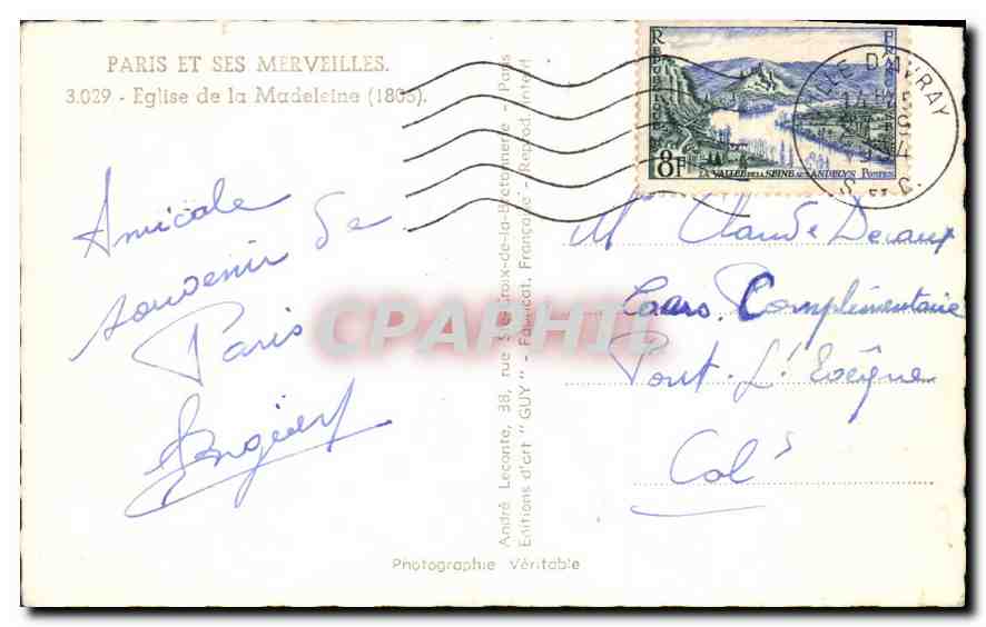 CPA Paris Eglise de la Madeleine  — Rückseite