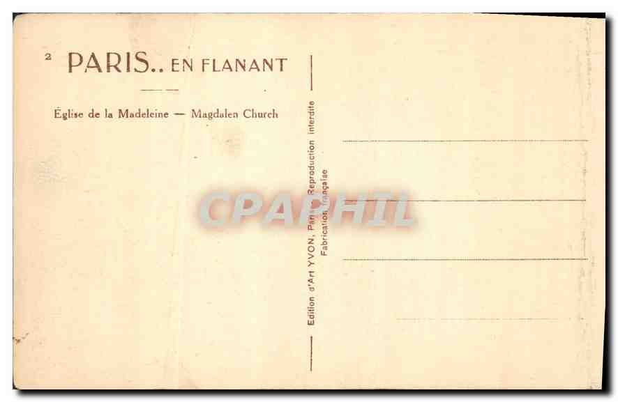 CPA Paris Eglise de la Madeleine  — Verso