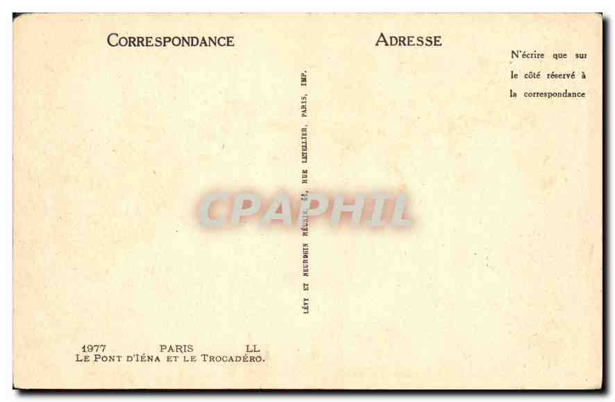 CPA Paris Le Pont D Iena et le Trocadero  — Rückseite