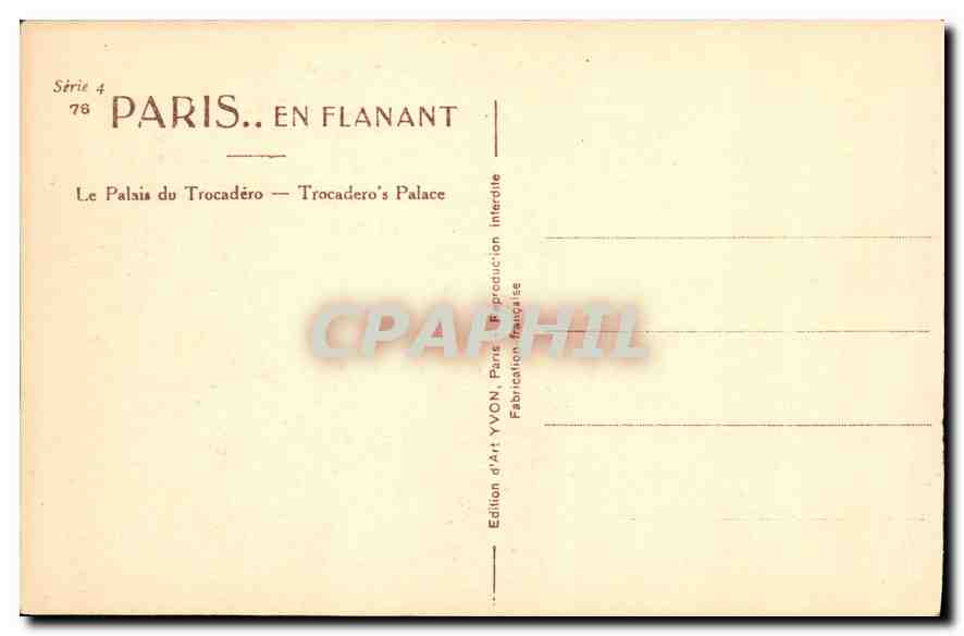 CPA Paris Le Palais du Trocadero  — Rückseite