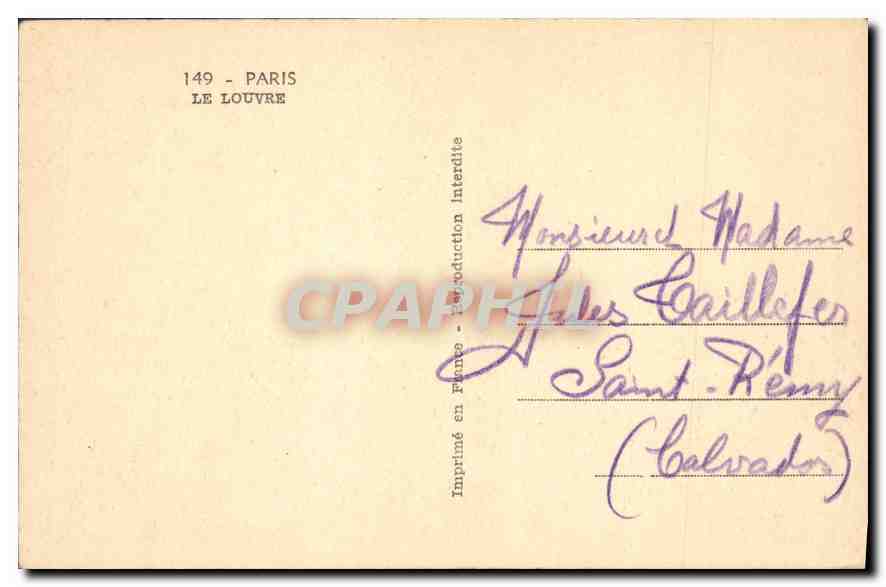 CPA Paris Le Louvre  — Rückseite