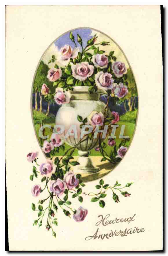 CPA Heureux Anniversaire Fleurs