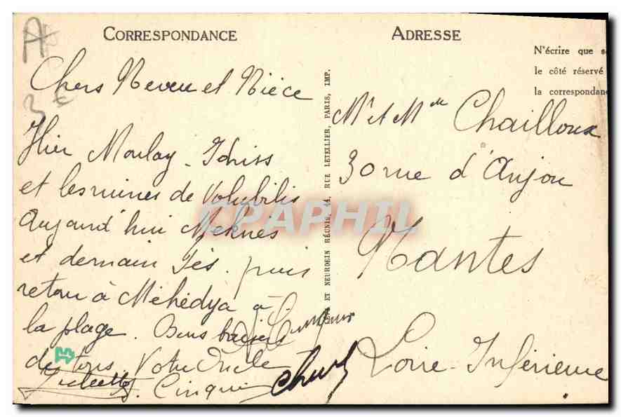 CPA Moulay Idriss La Ville  — Back