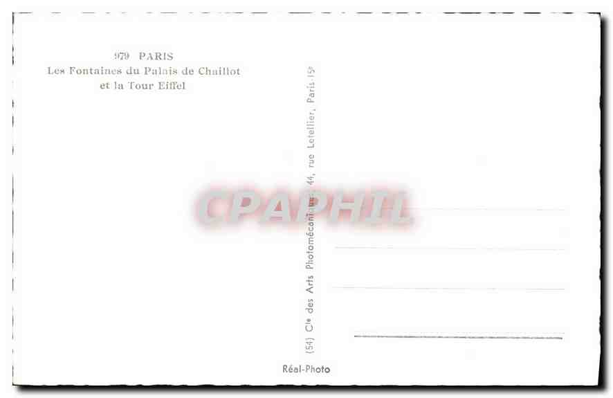 CPA Paris Les Fontaines du Palais de Chaillot et la Tour Eiffel  — Rückseite