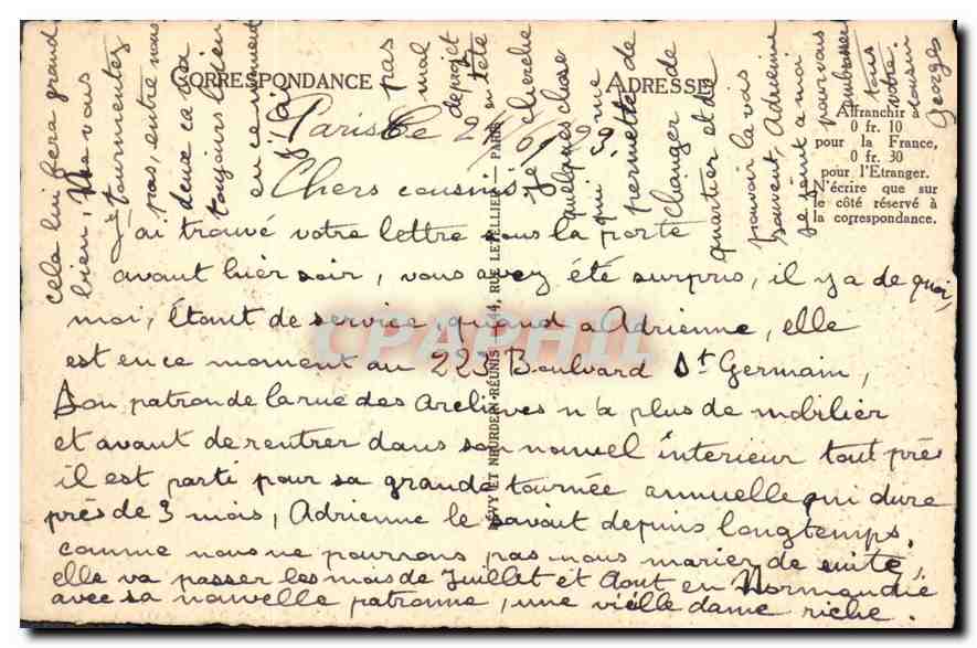 CPA Paris Le Parc du Champ de Mars et la Tour Eiffel  — Rückseite