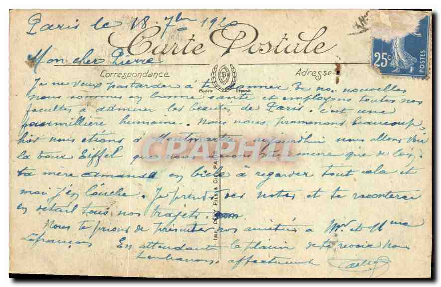 CPA Paris Le Sacre Coeur  — Verso