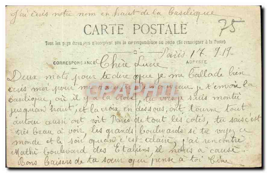 CPA Paris Le Sacre Coeur et la Savoyarde cloche — Rückseite