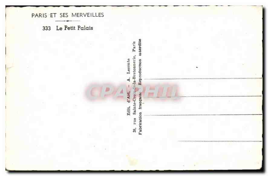 CPA Paris Le Petit Palais  — Rückseite