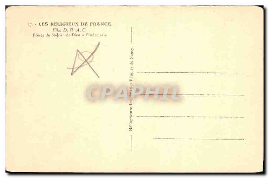 CPA Les Religieux de France Freres de St Jean de Dieu a l'Infirmerie  — Rückseite