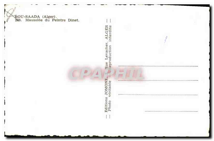 CPA Bou Saada Alger Mausolee du Peintre Dinet  — Rückseite