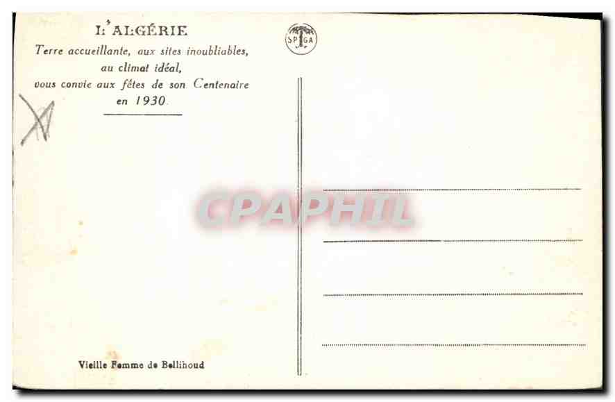 CPA L'Algerie Vieille Femme de Bellihoud  — Rückseite