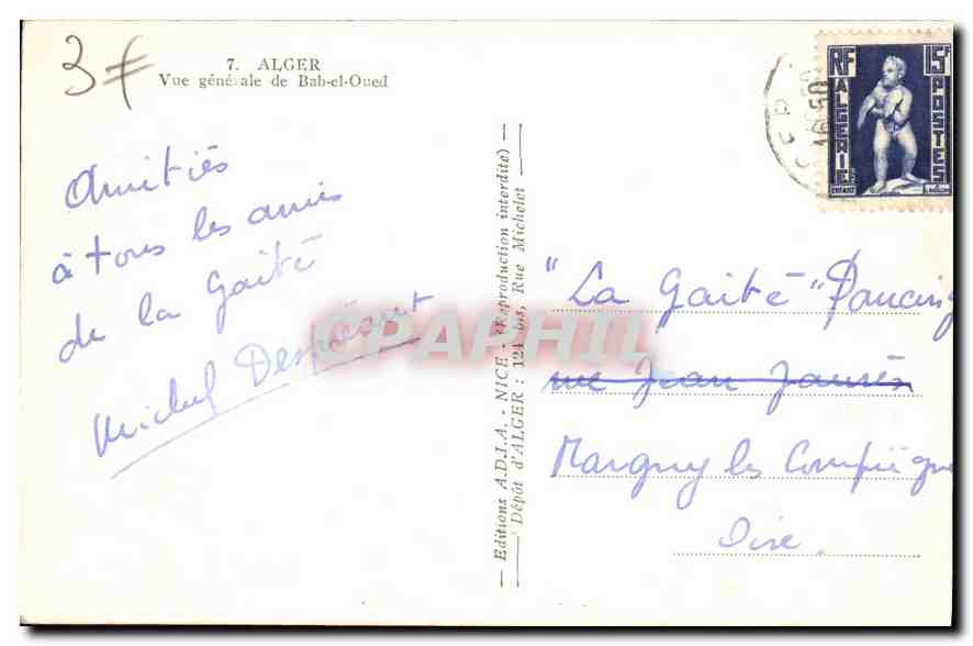 CPA Alger Vue generale de Bab el Oued  — Rückseite