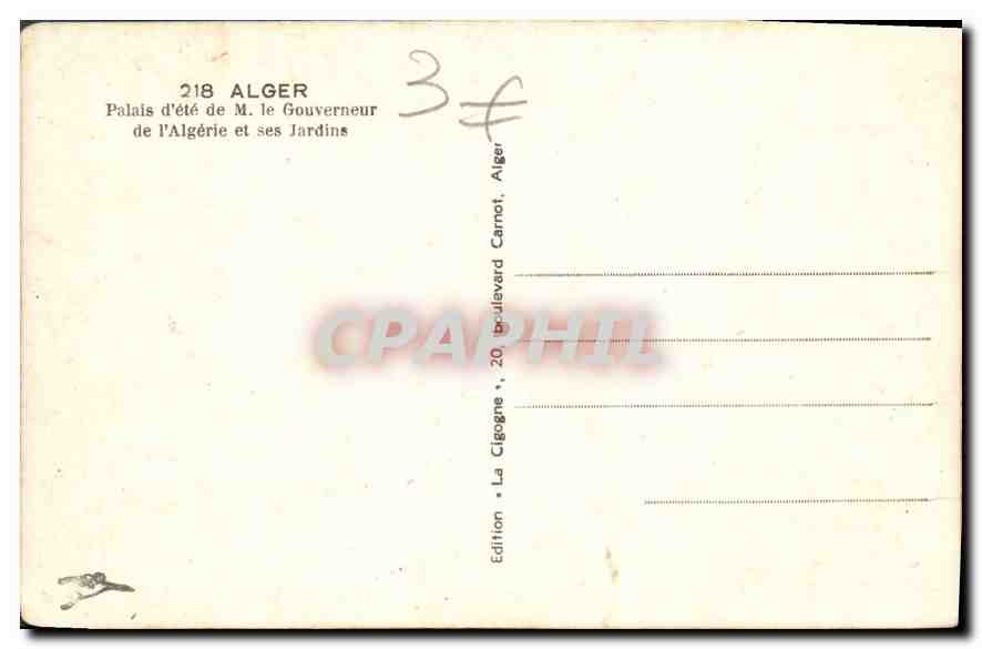 CPA Alger Palais d'ete de M le Gouverneur de l'Algerie et ses Jardins  — Rückseite