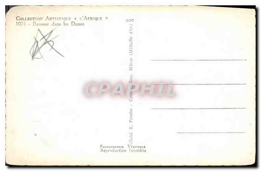 CPA Collection Artistique L'Afrique Bassour dans les Dunes — Verso