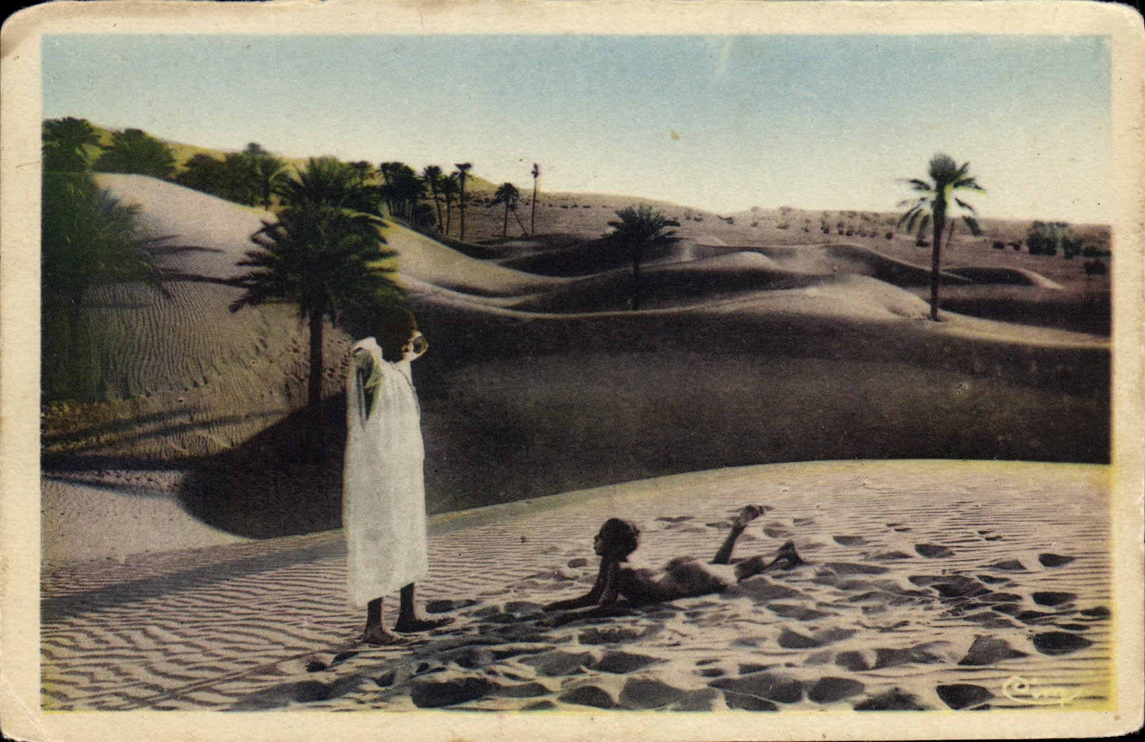 Dunes du désert — scène avec deux personnages — éditeur C. C. (signature visible)