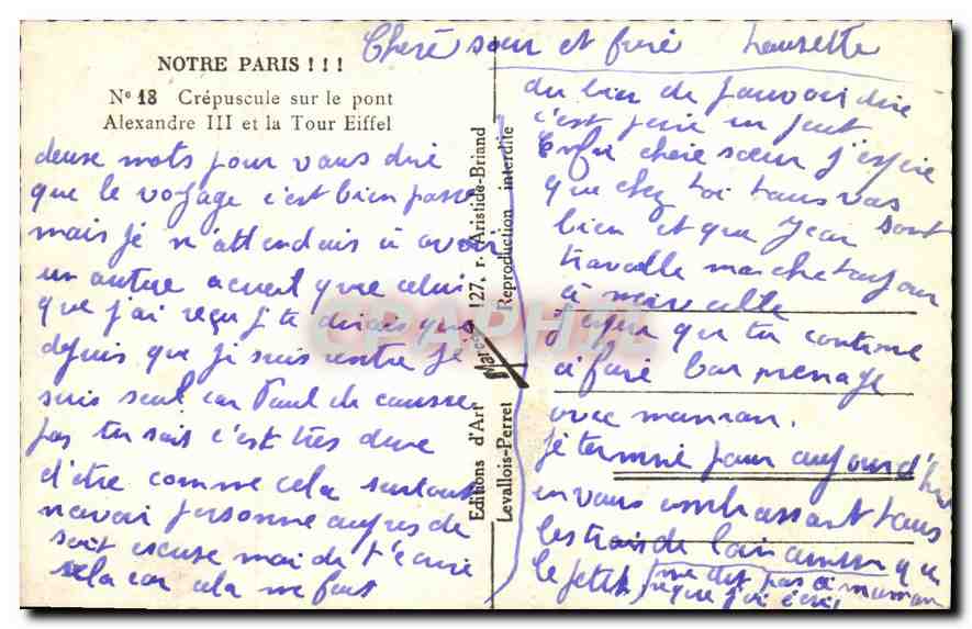CPA Notre Paris Crepuscule sur le pont Alexandre III et la Tour Eiffel  — Verso