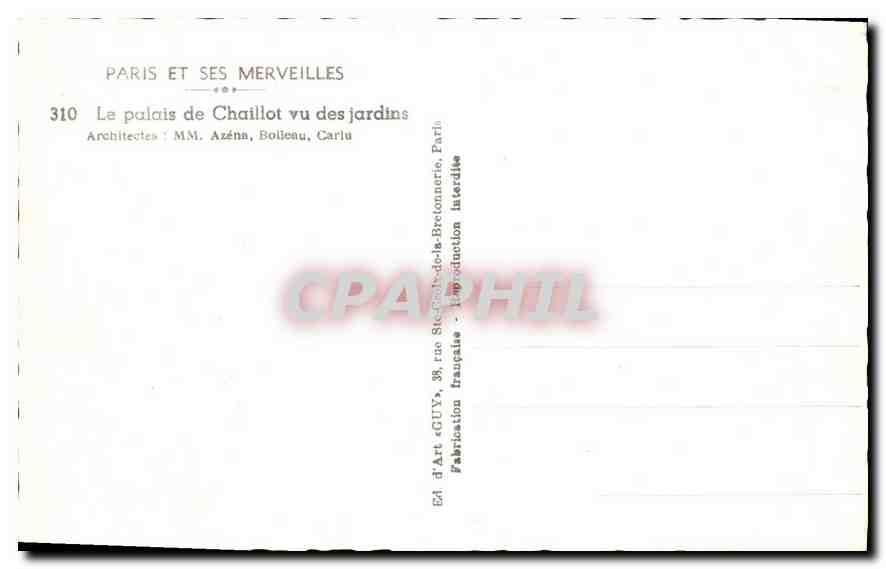 CPA Paris Le palais de Chaillor vu des jardins  — Rückseite