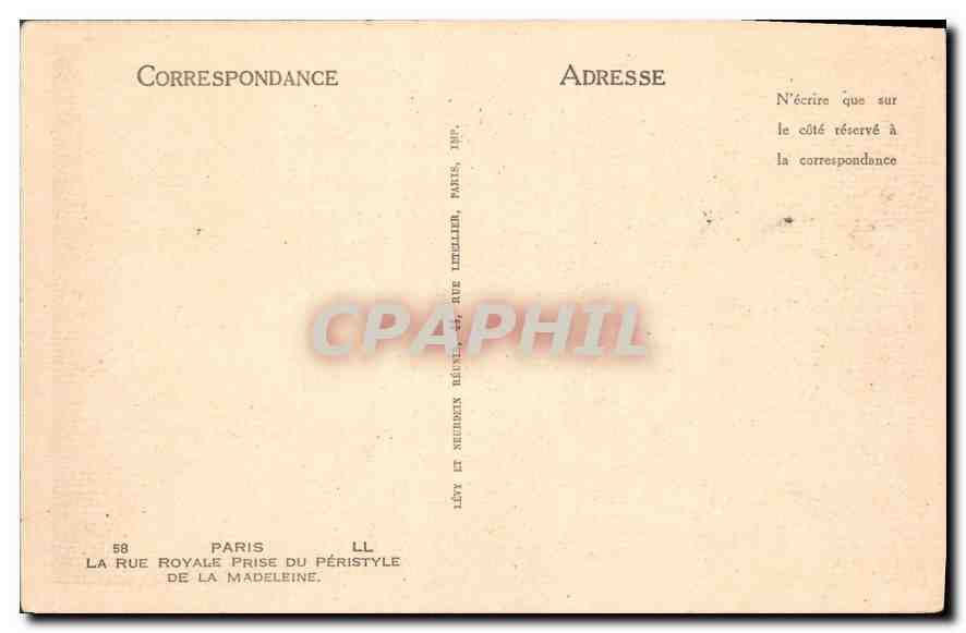 CPA Paris La Rue Royale Prise du Peristyle de la Madeleine  — Verso