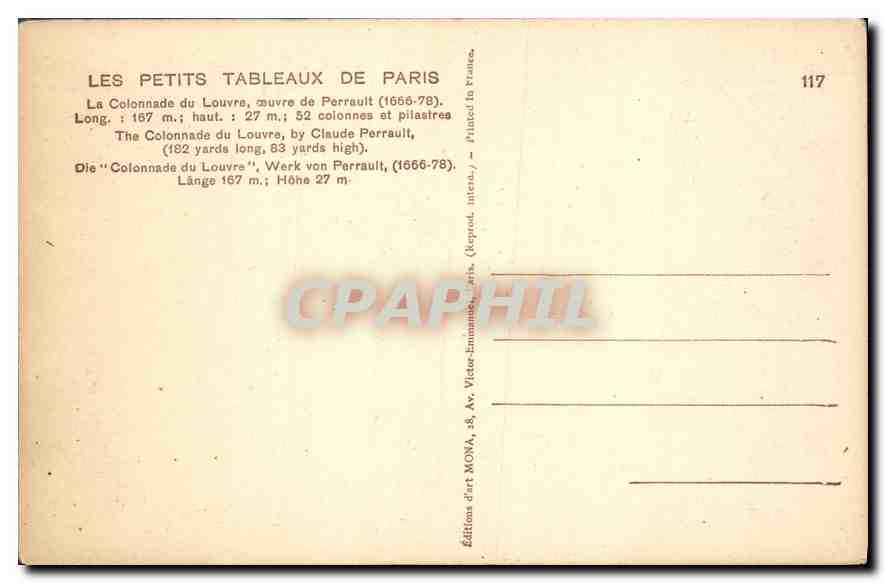 CPA Paris La Colonnade du Louvre  — Rückseite