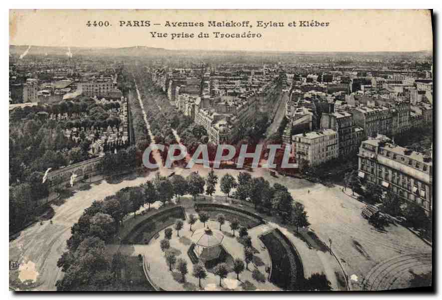 CPA Paris Avenue Malakoff Eylau et Kleber Vue prise du Trocadero 