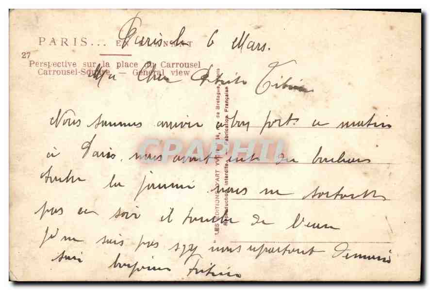 CPA Paris Perspective sur la Place du Carrousel  — Verso