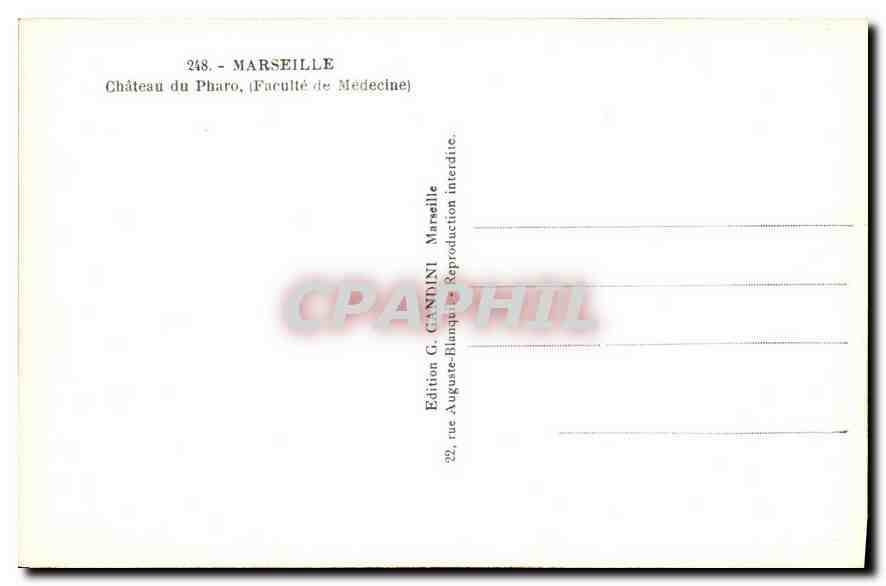 CPA Marseille Chateau du Pharo Faculte de Medecine  — Verso