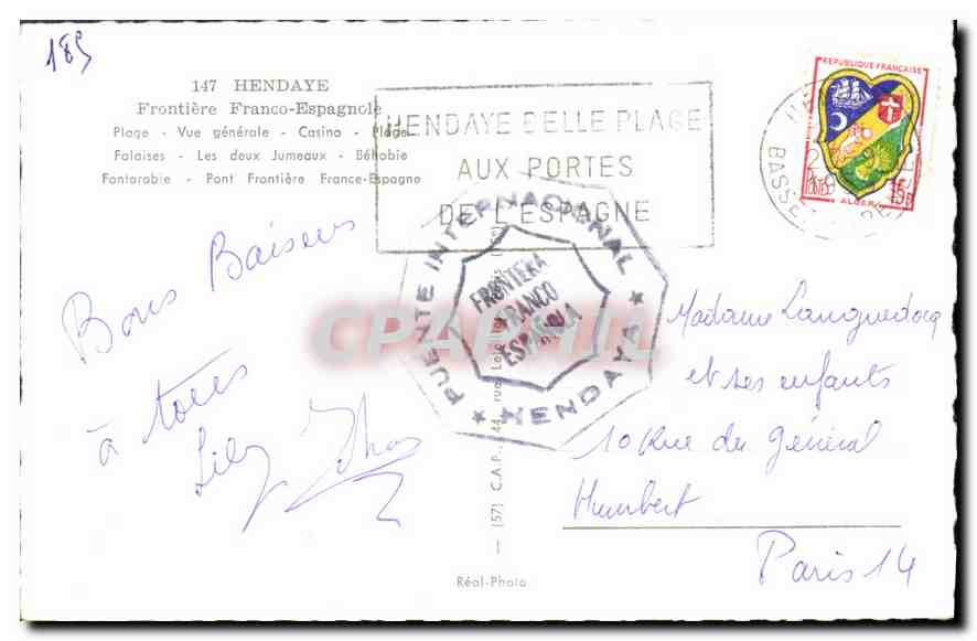 Französisch-spanische Grenze — Hendaye — CPAPHIL — Rückseite