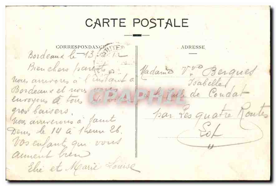CPA Bordeaux la place des Quinconces et le Monument des Girondins  — Verso