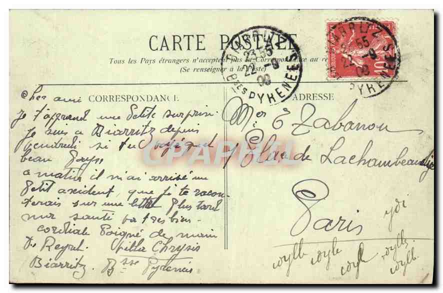 CPA Biarritz Artistique le Rocher de la Vierge  — Verso