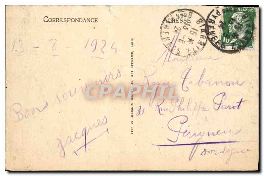 CPA Biarritz les Falaises et le Phare  — Verso