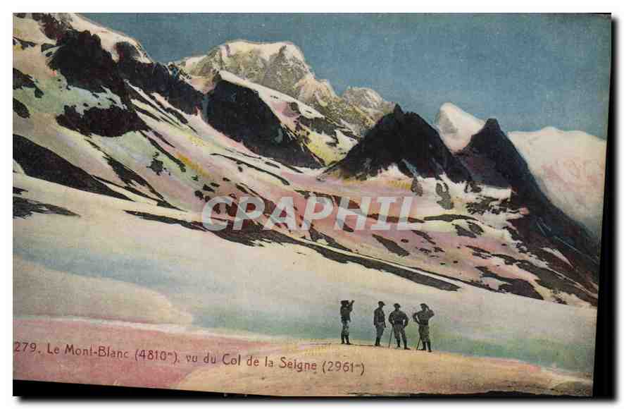 Le Mont-Blanc (4810m) vu du Col de la Seigne (2961m) — Collection 'LA PLUS BELLE' — F. de Migeu, Éditeur, Chambéry