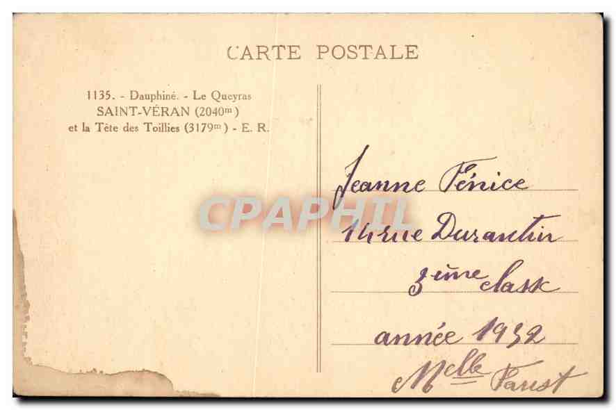 CPA Dauphine le Queyras Saint Veran et la Tete des Toillies  — Rückseite