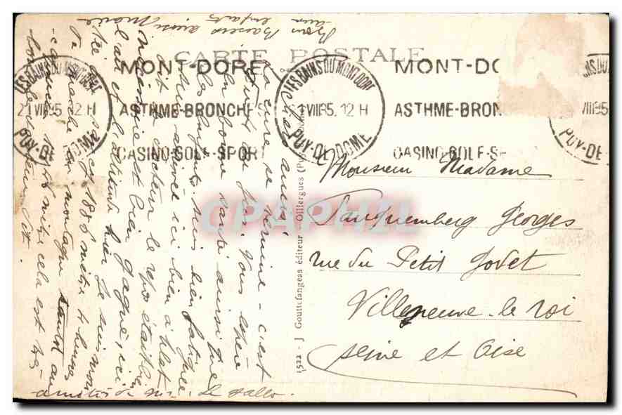 CPA L'Auvergne le Mont Dore vue generale  — Verso