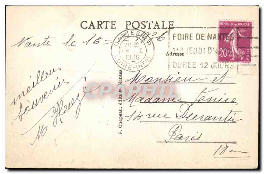 CPA Nantes Jardin du Musee Dobree le Palais des Iriandals  — Verso