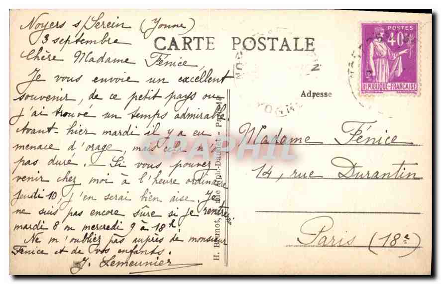 CPA Noyers sur Serein Yonne Ancien hotel de la Croix Blanche  — Back