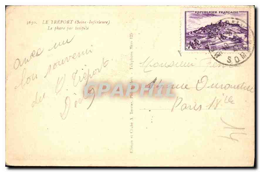CPA Le Treport Seine Inferieure le Phare par tempete  — Verso