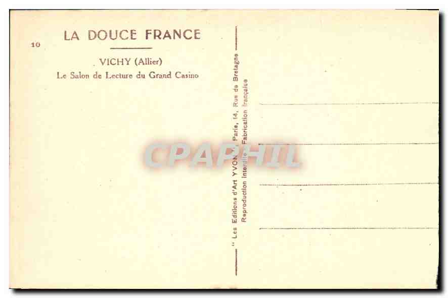 CPA Vichy Allier le Salon de Lecture du Grand Casino  — Verso