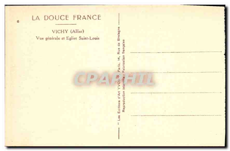 CPA Vichy Allier vue generale et Eglise Saint Louis  — Rückseite