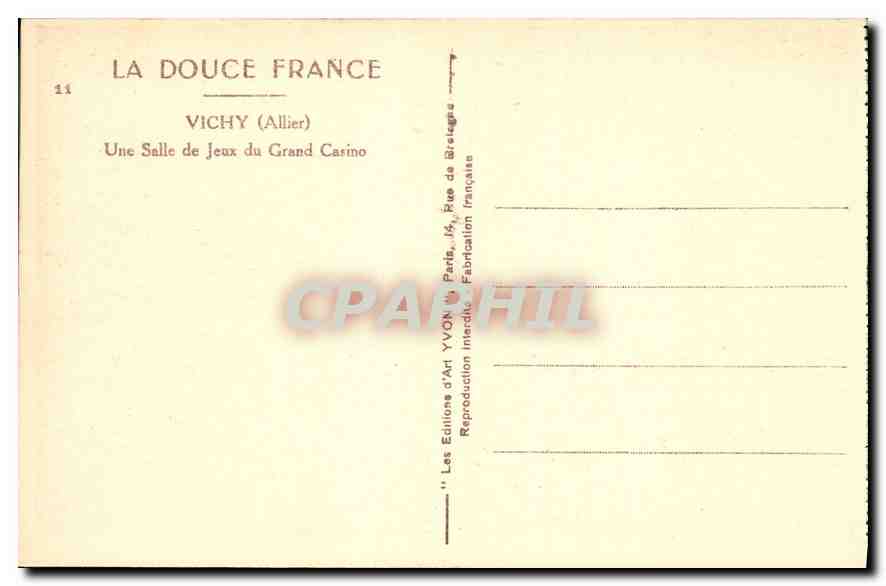 CPA Vichy Allier une Salle de Jeux du Grand Casino  — Rückseite