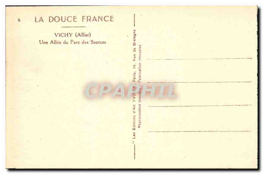 CPA Vichy Allier Une Allee du Parc des Sources  — Verso