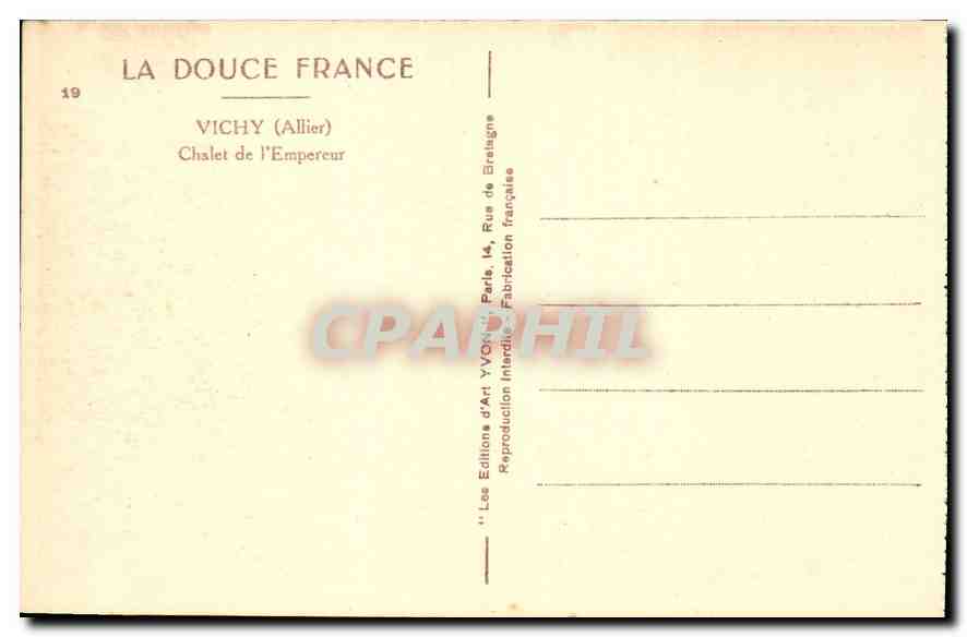 Vichy (Allier) — Chalet de l'Empereur — Les Éditions d'Art YVON, Paris — Verso