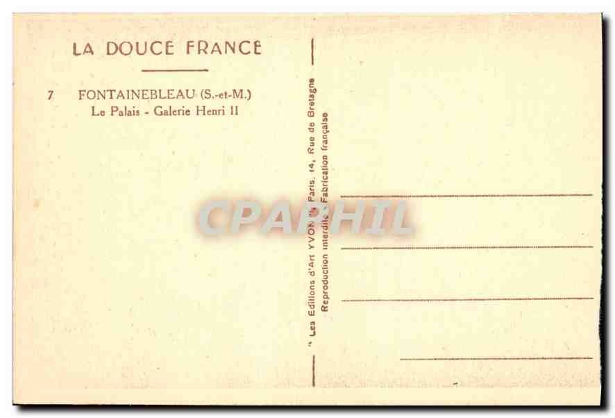 CPA Fontainebleau S et M le Palais Galerie Henri II — Verso