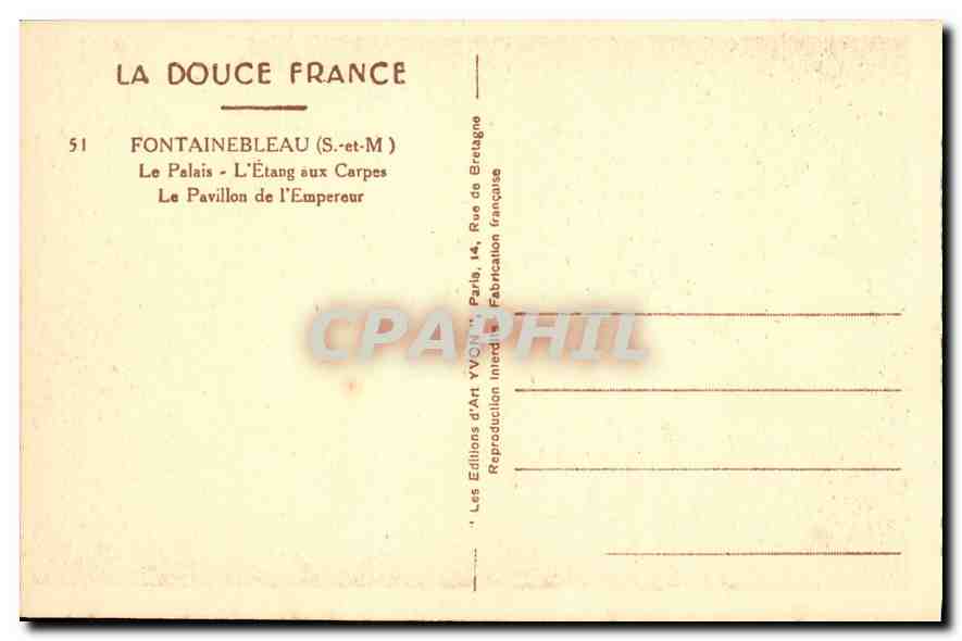 Fontainebleau — Le Palais - L'Étang aux Carpes — Les Éditions d'Art Yvon — Achterkant