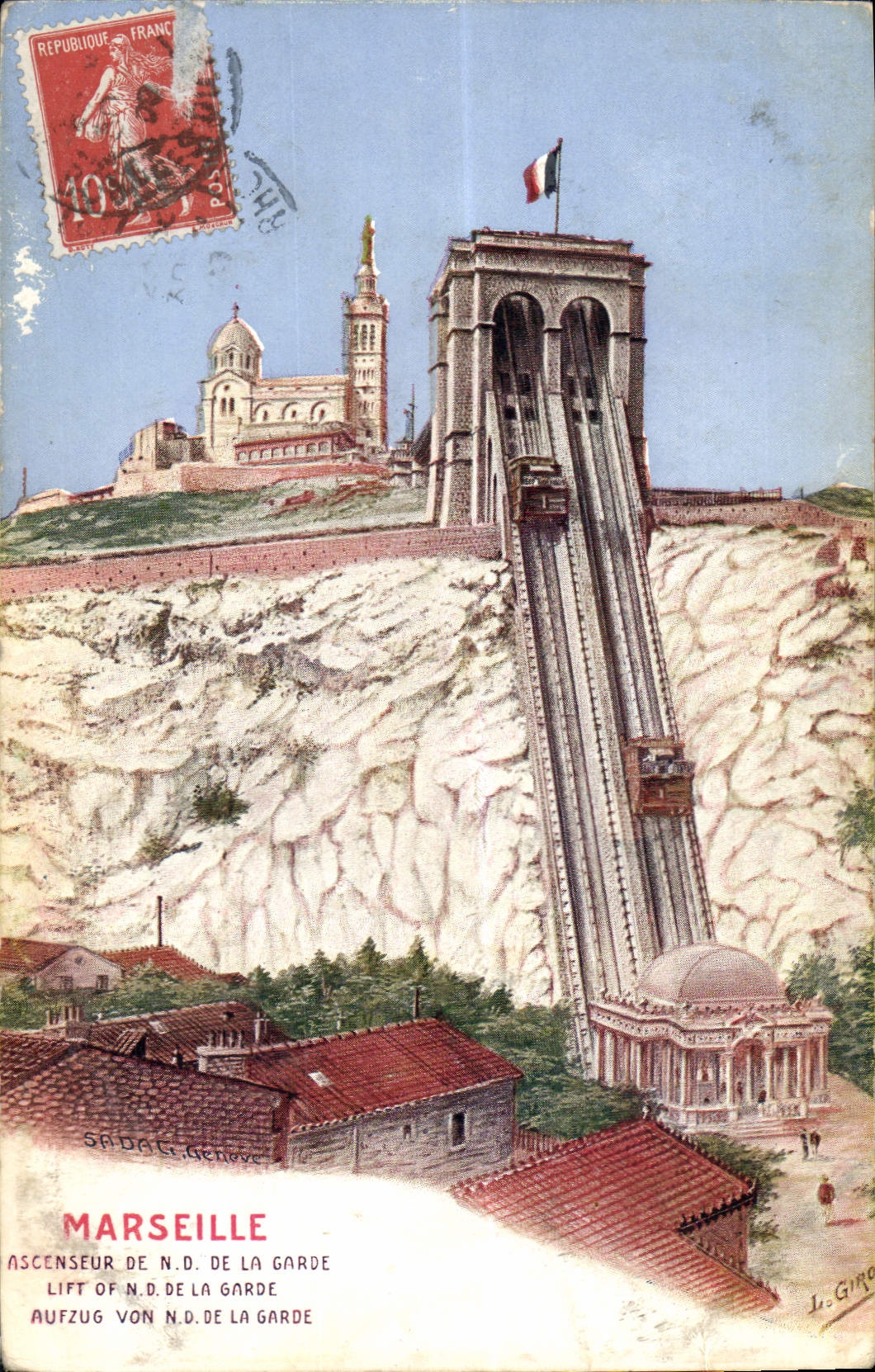 CPA Marseille Ascenseur de N D de la Garde 