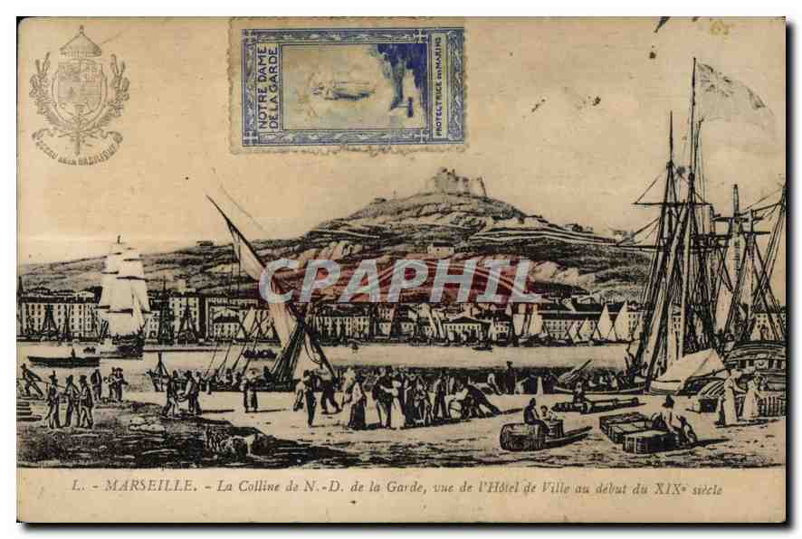 CPA Marseille La Colline de N D de la Garde vue de l'hotel de Ville au debut du XIV siecle 