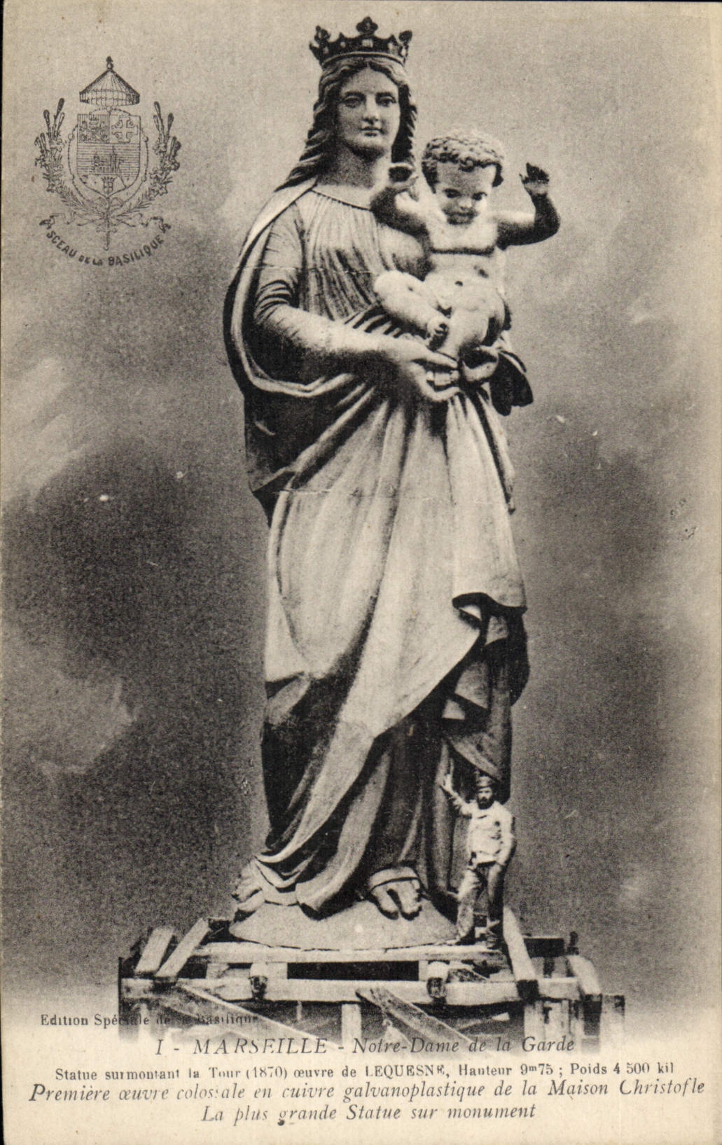 CPA Marseille Notre Dame de la Garde Statut la tour 1870 oeuvre de Lequesne 