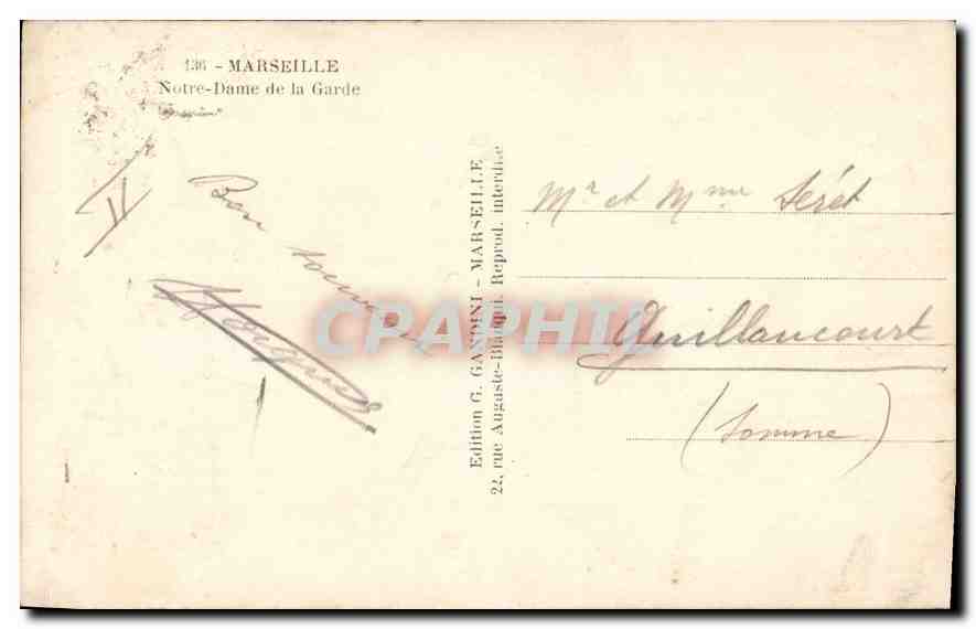 CPA Marseille Notre Dame de la Garde  — Rückseite