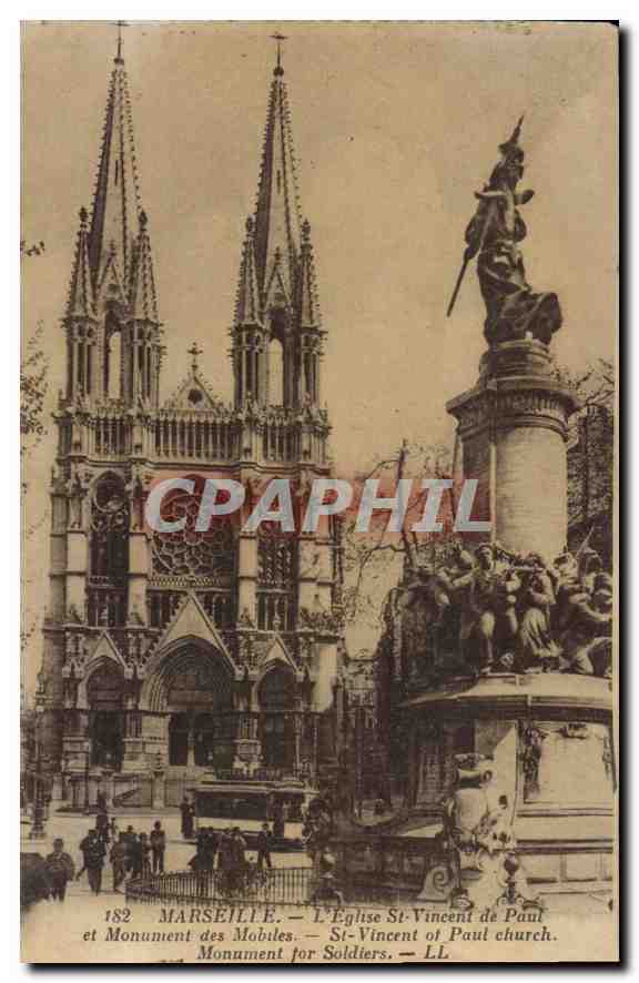 CPA Marseille L'Eglise Saint Vincent de Paul et le Monument des Mobiles 