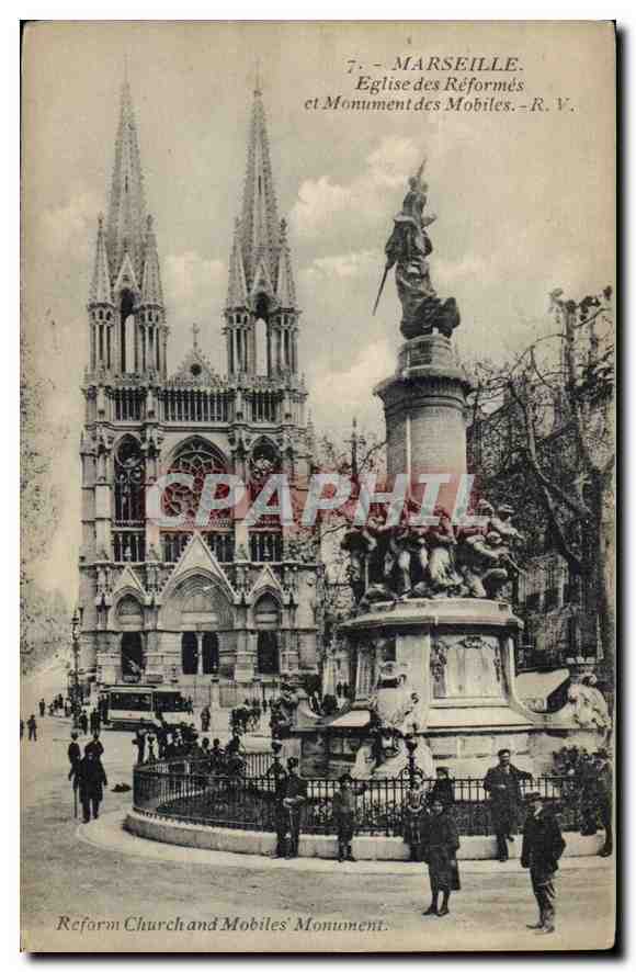 CPA Marseille Eglise des Reformes et Monument des Mobiles 