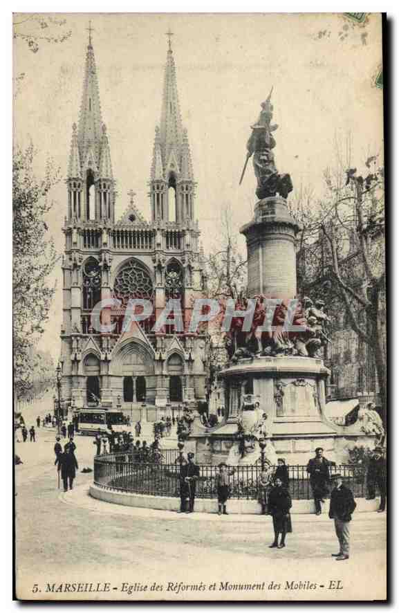CPA Marseille Eglise des Reformes et Monument des Mobiles 
